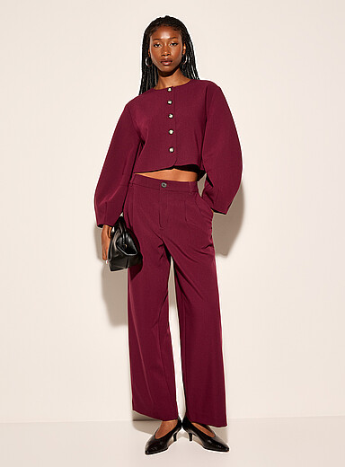 Ic&ocirc;ne: Le pantalon large taille &agrave; plis cr&ecirc;pe dense Rouge framboise - Cerise pour femme