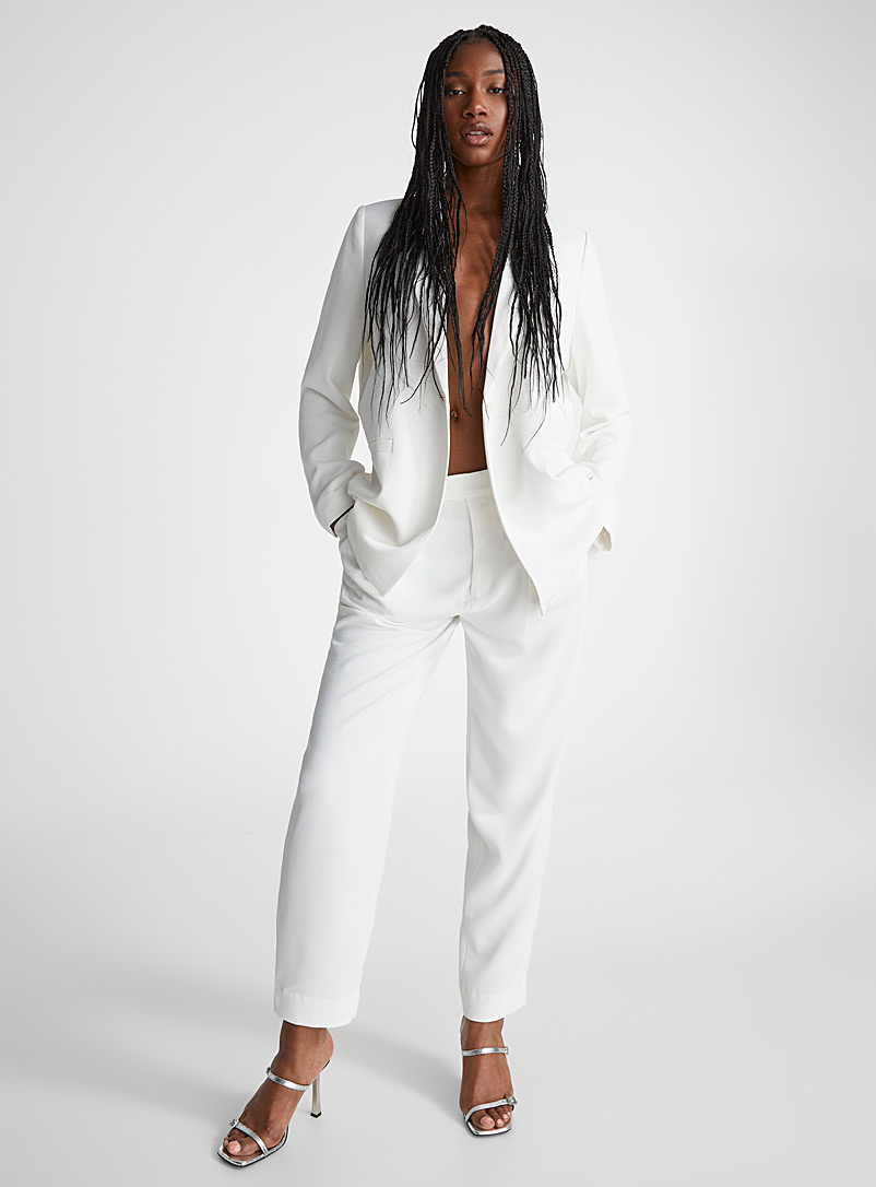Icône White Flowy pleated piqué pant for women