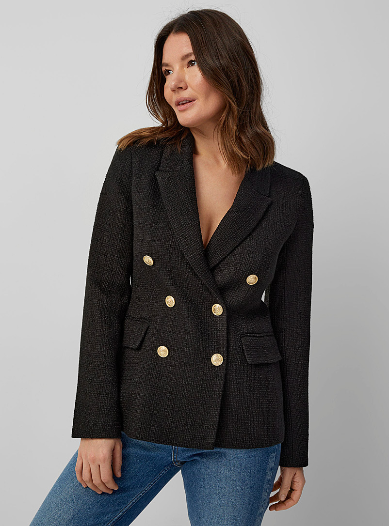 Contemporaine Black Crest buttons tweed blazer for women