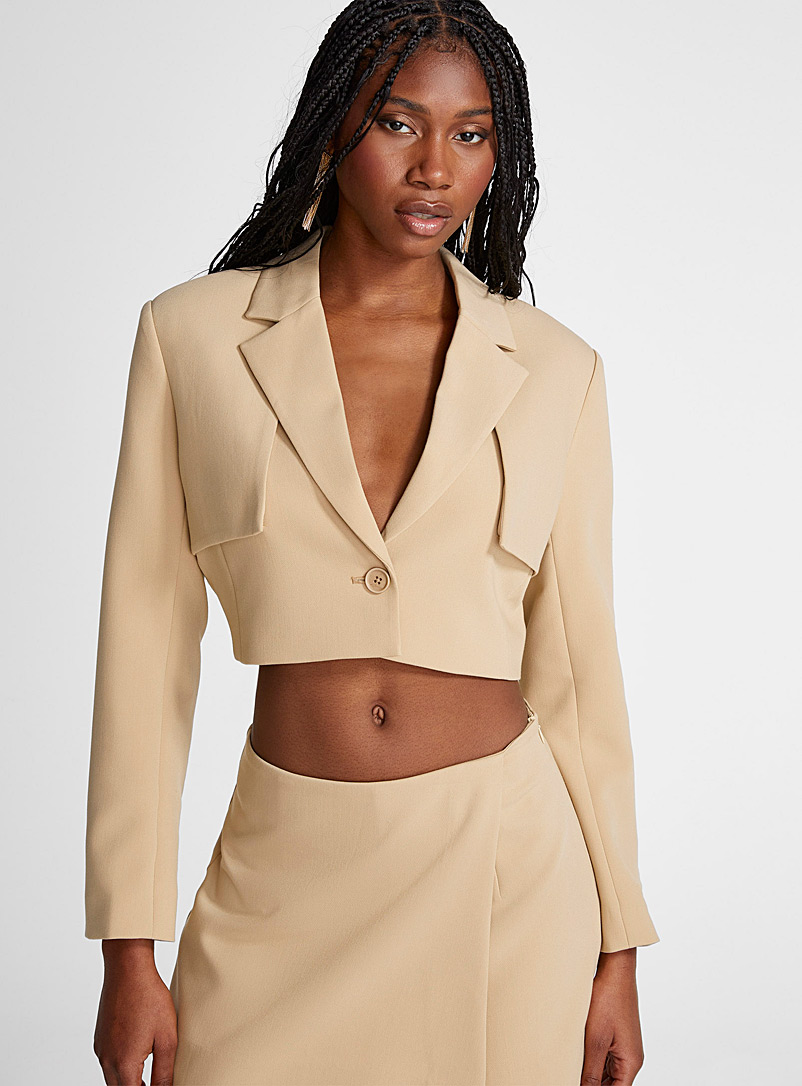 Storm flap-front thick crepe cropped blazer, Icône, Women's Blazers