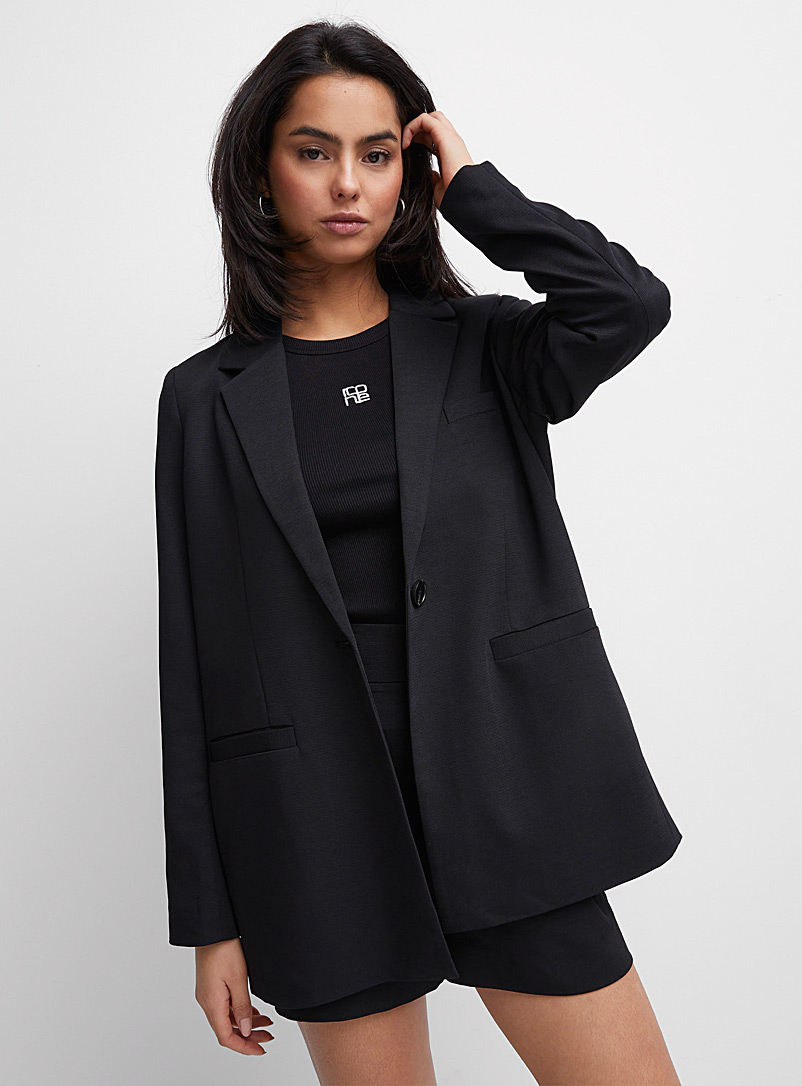 Icône Black Oversized single-button piqué blazer for women