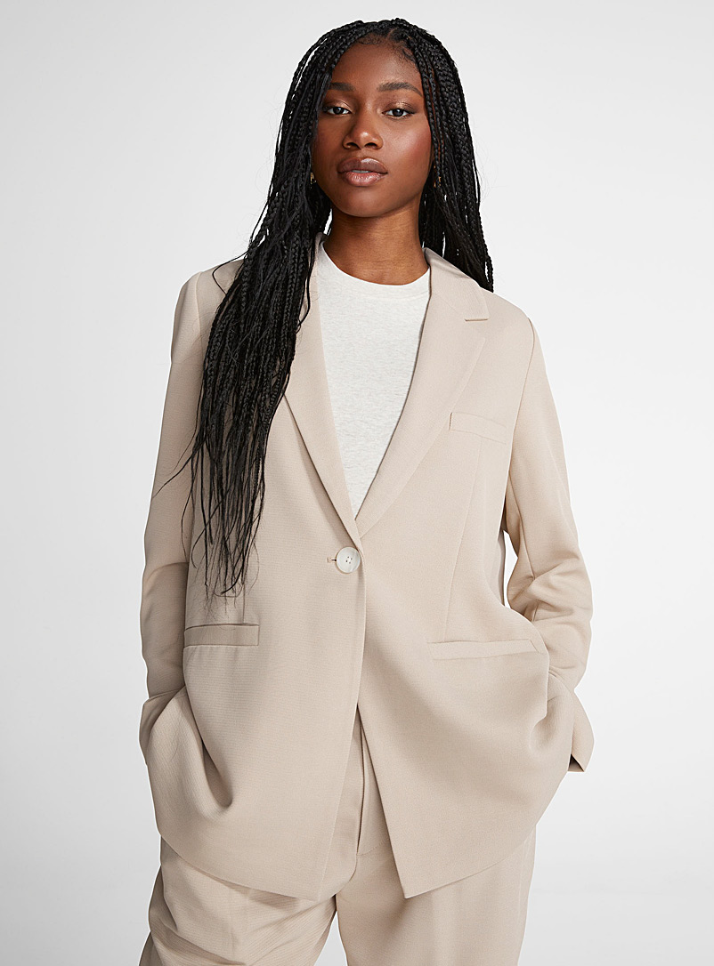 Icône Beige Oversized single-button piqué blazer for women