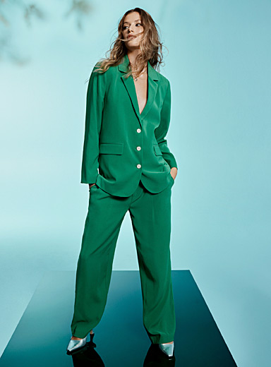 Solid Button Fly Straight Leg Tailored Trousers  Green dress pants, Green pants  women, Trousers women outfit