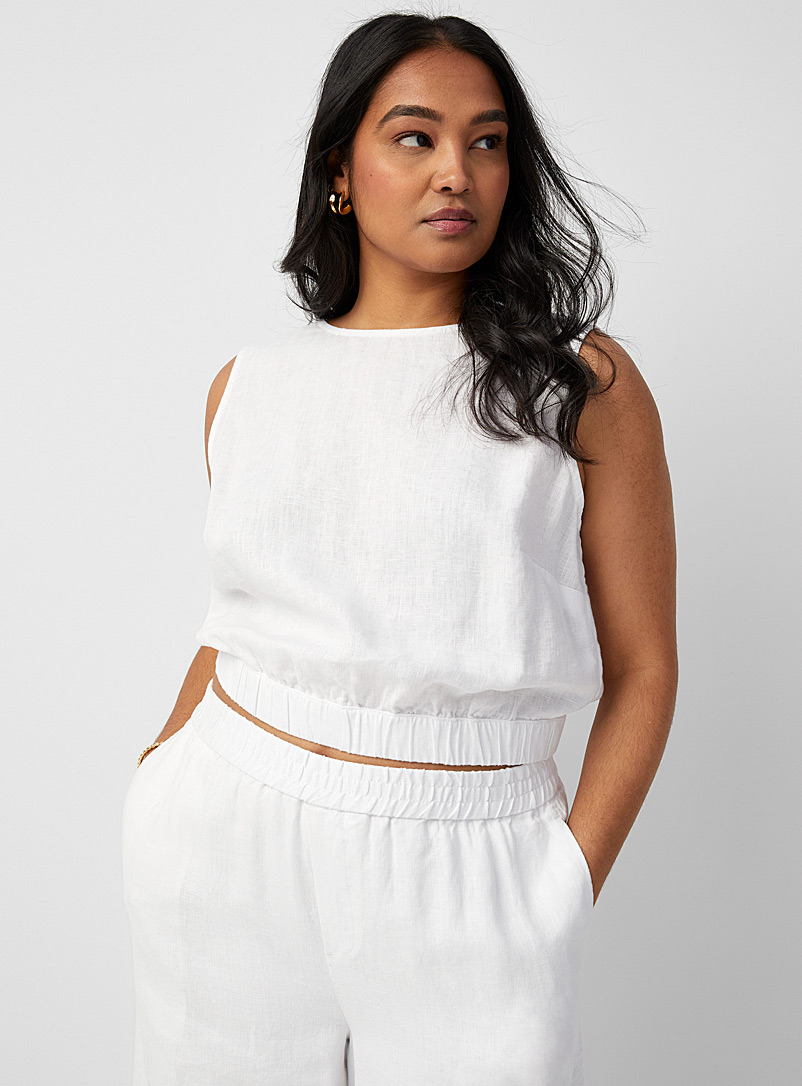 Contemporaine White Organic linen elastic hem cami for women