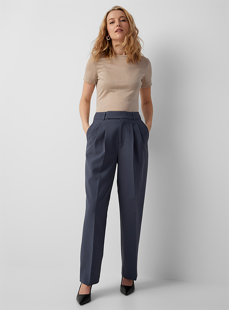 Contemporaine: Le pantalon large taille haute à plis Bleu acier pour femme