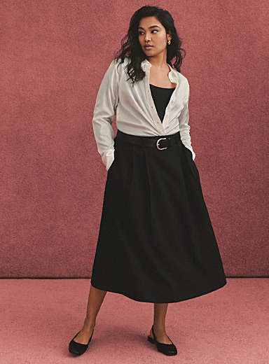 Contemporaine Black Pleated midi skirt for women