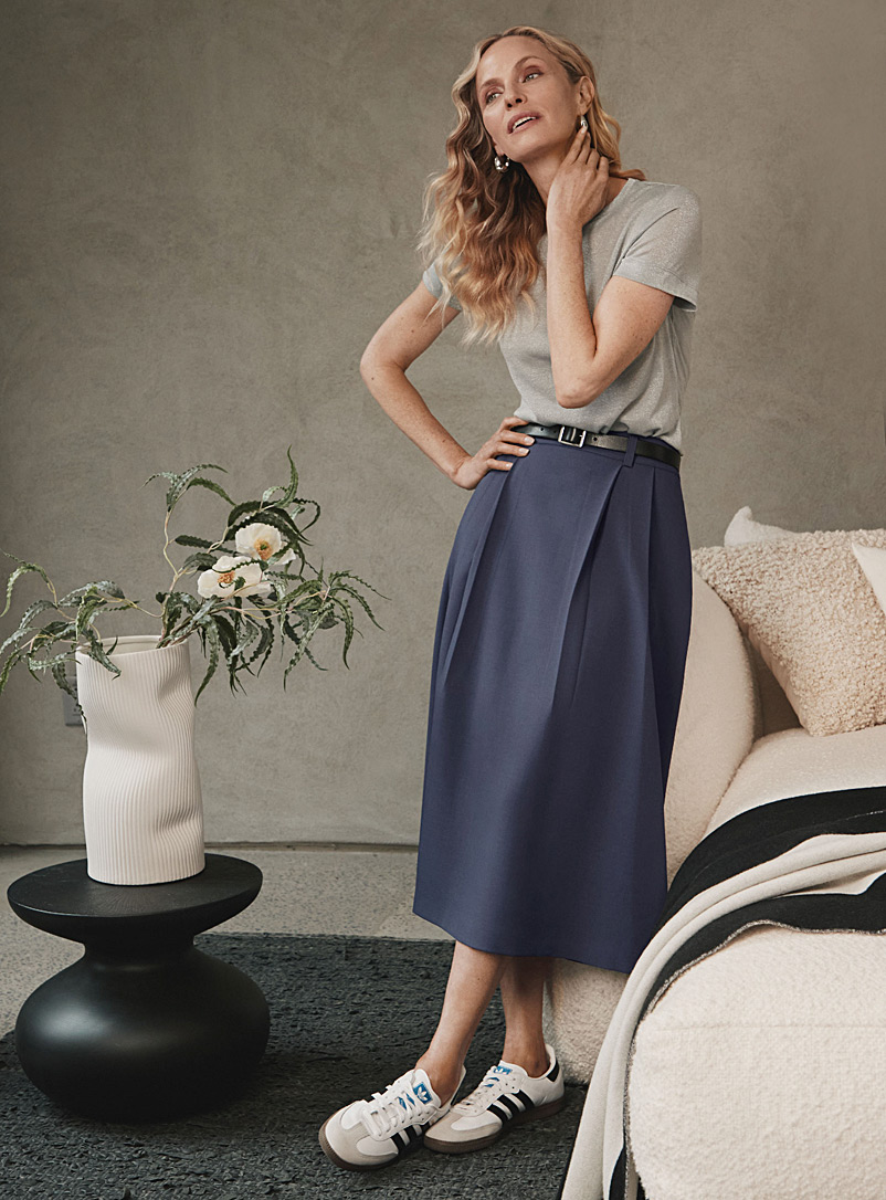 Contemporaine: La jupe midi plis plats Bleu acier pour femme