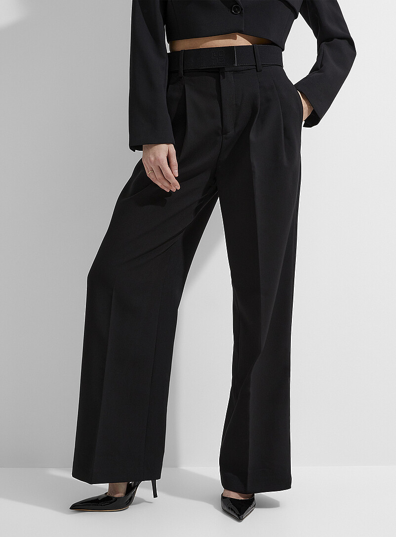 Ic&ocirc;ne: Le pantalon large &agrave; plis ceinture logo relief Noir pour femme