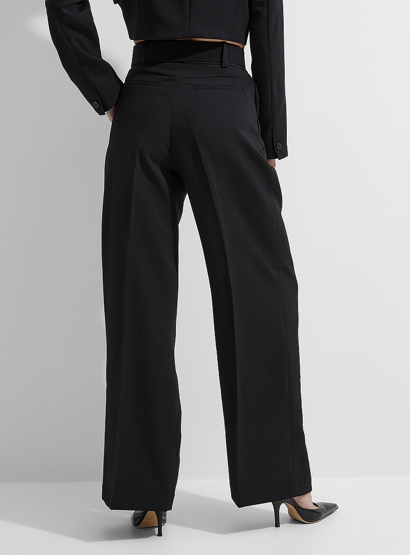 Ic&ocirc;ne: Le pantalon large &agrave; plis ceinture logo relief Noir pour femme