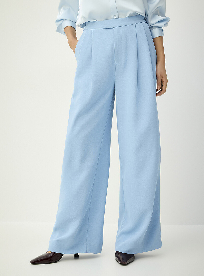Ic&ocirc;ne: Le pantalon large piqu&eacute; &agrave; plis Bleu moyen - Ardoise pour femme