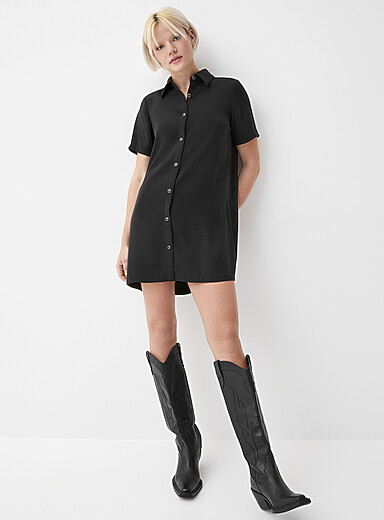 La robe chemise boutons perl&eacute;s