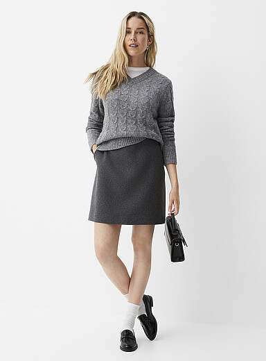 Contemporaine Grey Felted wool-blend skirt for women