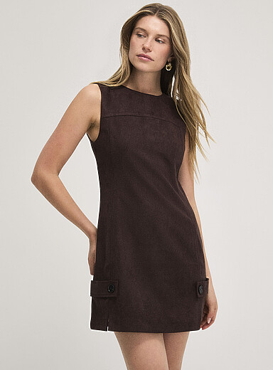 Ic&ocirc;ne: La minirobe ganses boutonn&eacute;es effet su&egrave;de Chocolat - Espresso pour femme