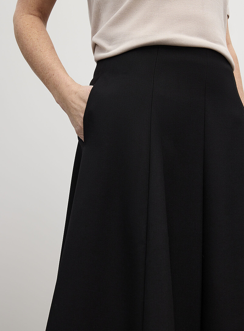 Contemporaine Ecru/Linen Wool-blend piqu&eacute; midi skirt for women
