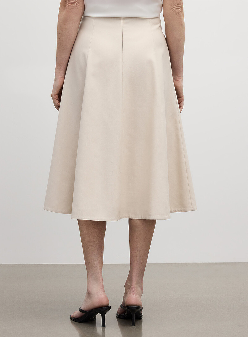 Contemporaine Ecru/Linen Wool-blend piqu&eacute; midi skirt for women