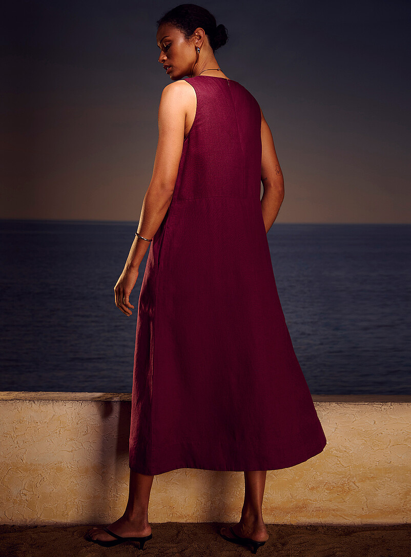 Contemporaine Sand Pure linen trapeze maxi dress for women