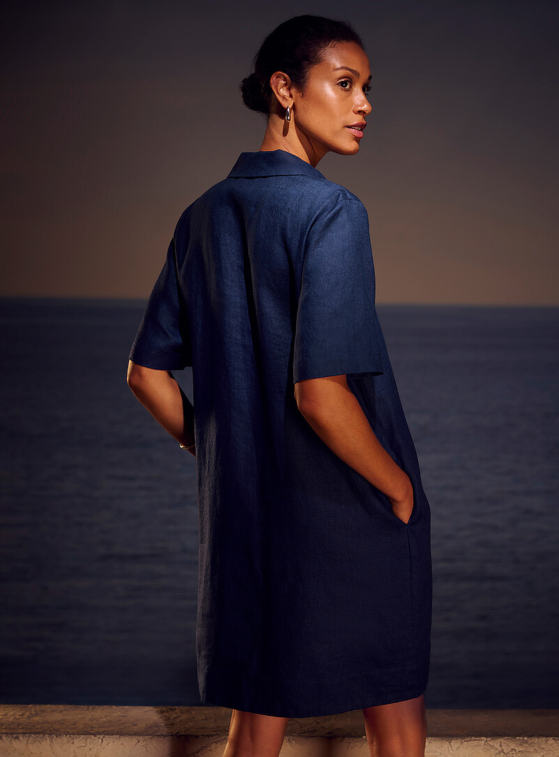Contemporaine: La robe ample col Johnny pur lin Blanc pour femme