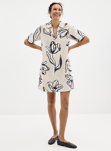 La robe droite lin esquisses florales