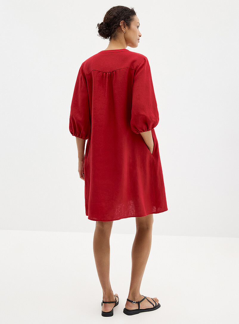 Contemporaine: La robe ample manches 3/4 pur lin Vert fonc&eacute; - Mousse pour femme