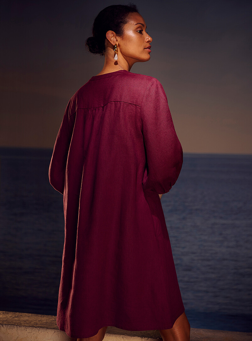 Contemporaine: La robe ample manches 3/4 pur lin Vert fonc&eacute; - Mousse pour femme