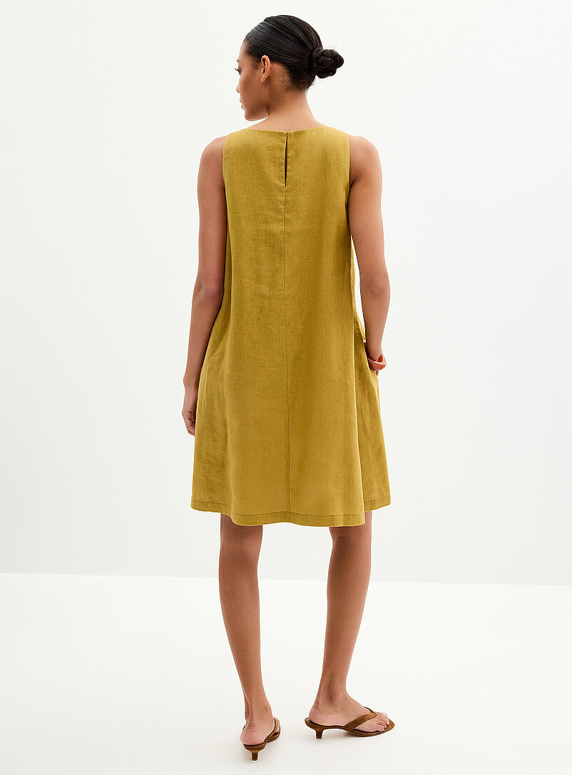 Contemporaine: La minirobe trap&egrave;ze pur lin Kaki - Sauge - Olive pour femme