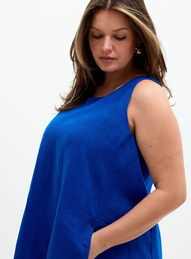 Contemporaine: La minirobe trap&egrave;ze pur lin Kaki - Sauge - Olive pour femme