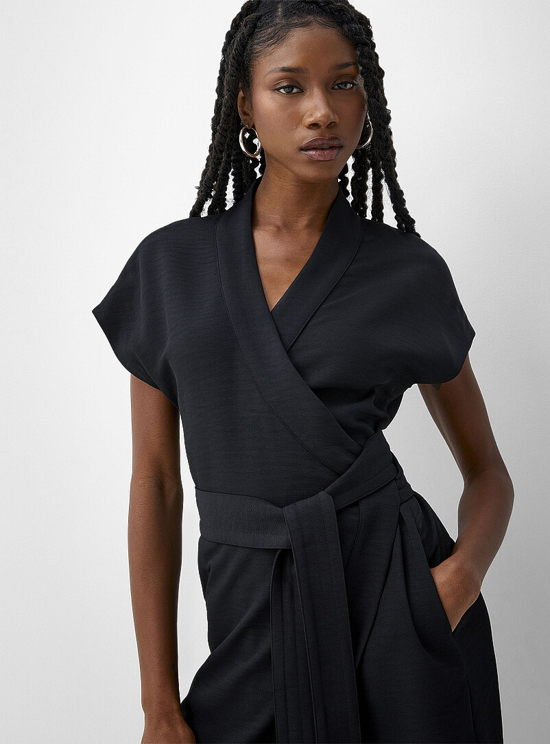 Ic&ocirc;ne: La robe portefeuille piqu&eacute;e Noir pour femme
