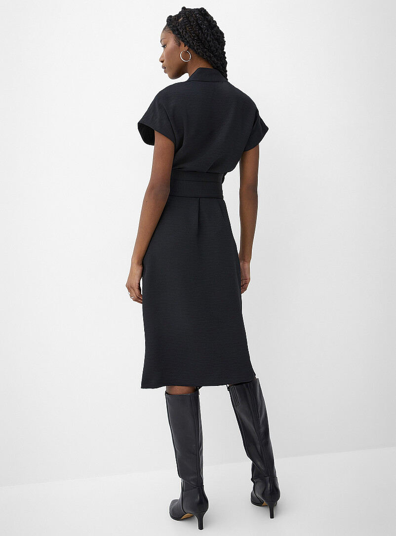 Ic&ocirc;ne: La robe portefeuille piqu&eacute;e Noir pour femme