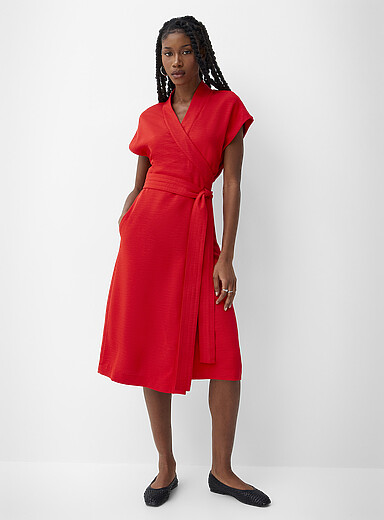 Ic&ocirc;ne Red Piqu&eacute; wrap dress for women