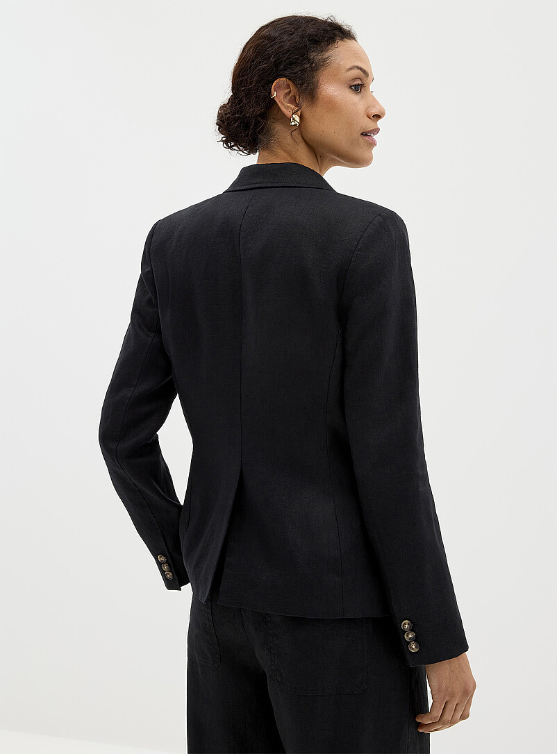 Contemporaine: Le veston pur lin un bouton Noir pour femme