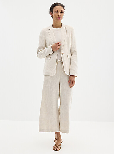 Single-button pure linen blazer