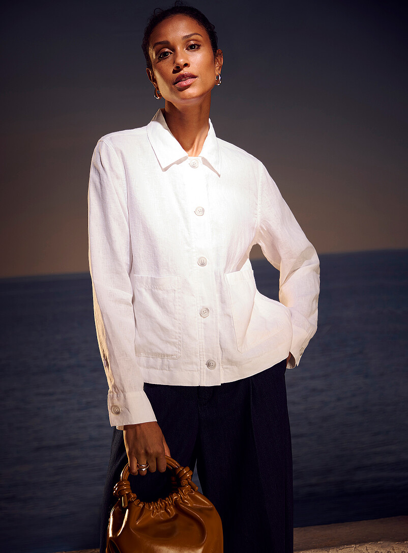 Contemporaine: La veste poches plaqu&eacute;es pur lin Raisin - Pourpre fonc&eacute; pour femme