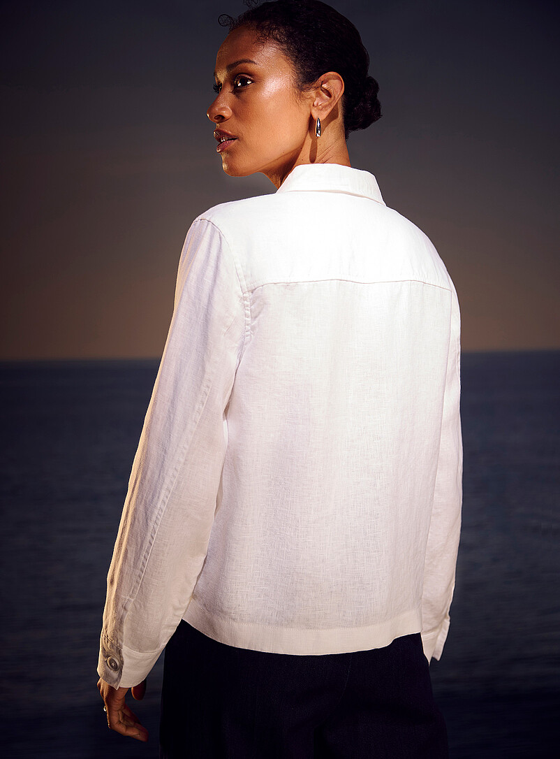 Contemporaine: La veste poches plaqu&eacute;es pur lin Raisin - Pourpre fonc&eacute; pour femme