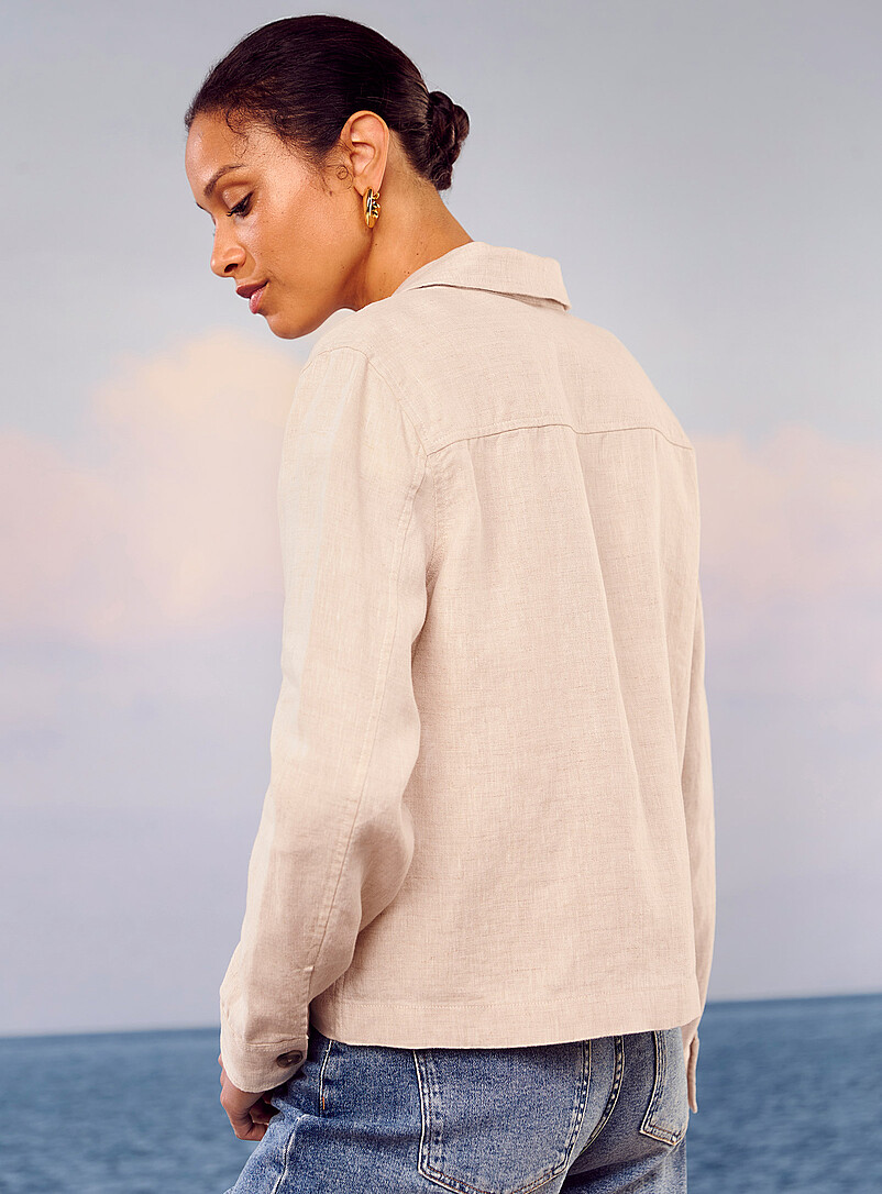 Contemporaine: La veste poches plaqu&eacute;es pur lin Raisin - Pourpre fonc&eacute; pour femme
