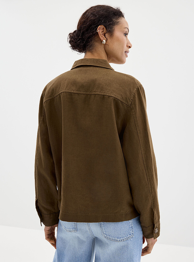 Contemporaine: La veste poches plaqu&eacute;es pur lin Raisin - Pourpre fonc&eacute; pour femme