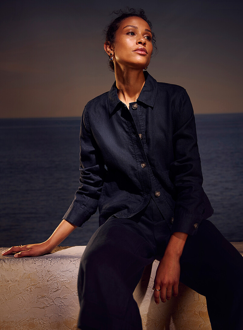 Contemporaine: La veste poches plaqu&eacute;es pur lin Raisin - Pourpre fonc&eacute; pour femme
