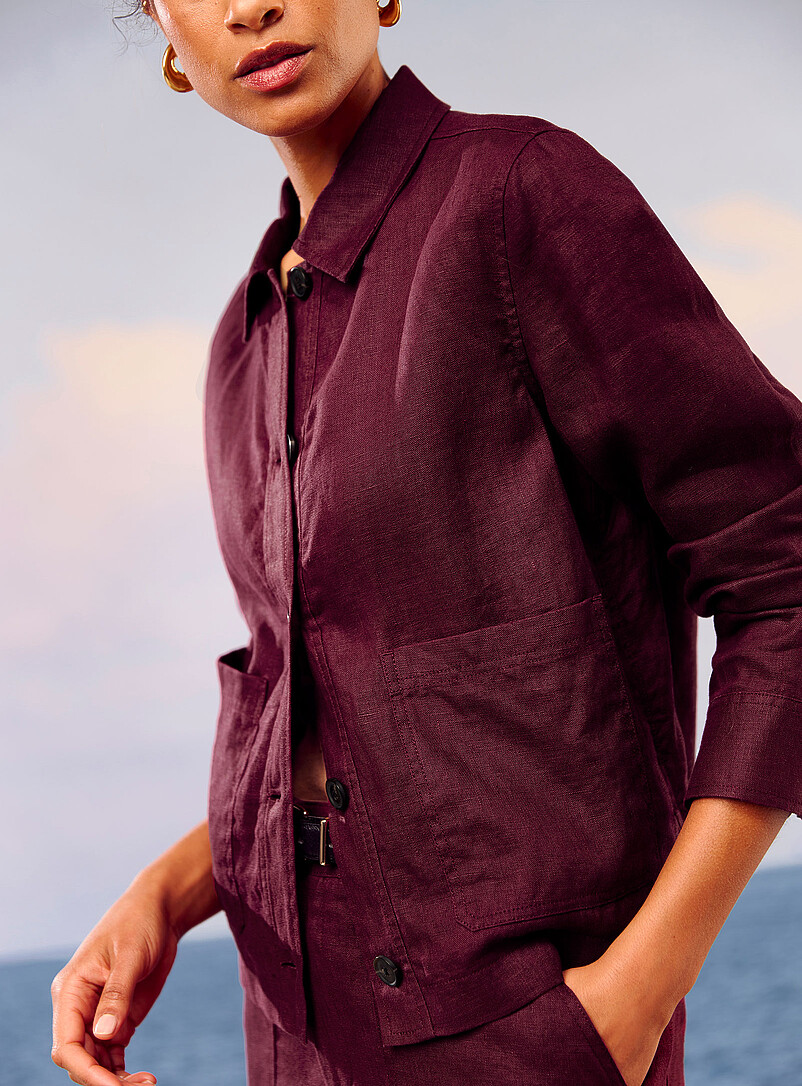 Contemporaine: La veste poches plaqu&eacute;es pur lin Raisin - Pourpre fonc&eacute; pour femme