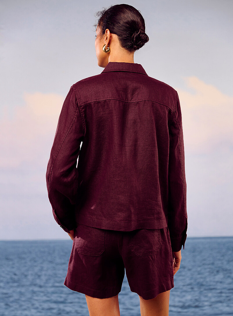 Contemporaine: La veste poches plaqu&eacute;es pur lin Raisin - Pourpre fonc&eacute; pour femme