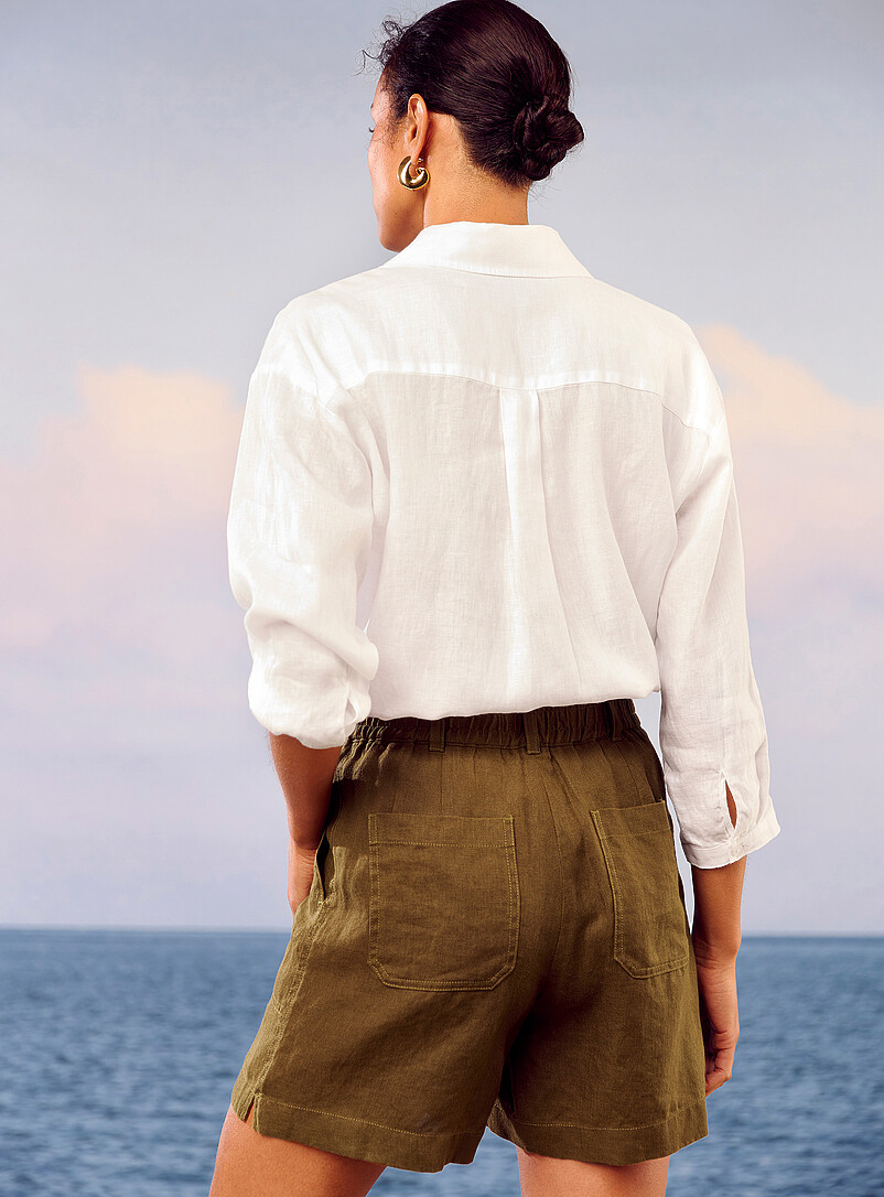 Contemporaine Brown XL pockets pure linen short <b>Fit: Wide leg, high rise</b> for women
