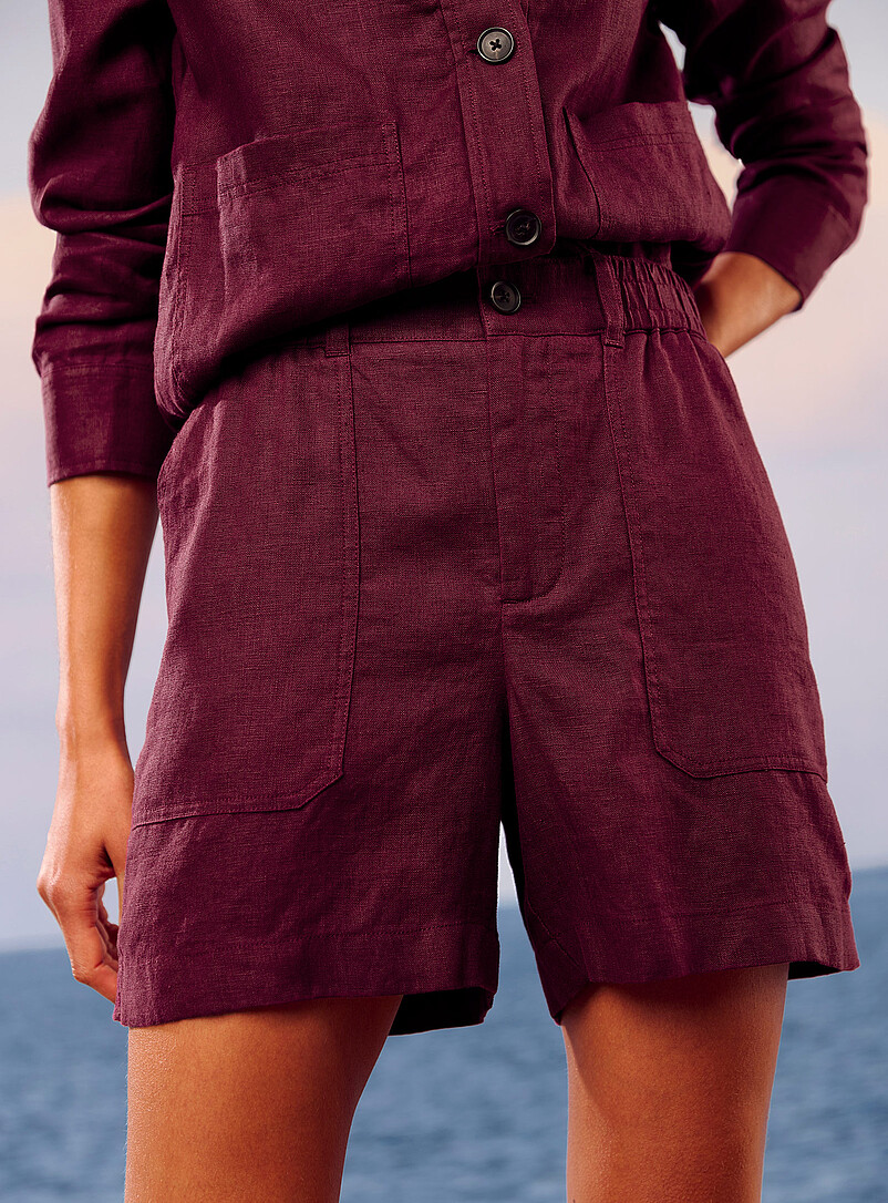 Contemporaine Brown XL pockets pure linen short <b>Fit: Wide leg, high rise</b> for women