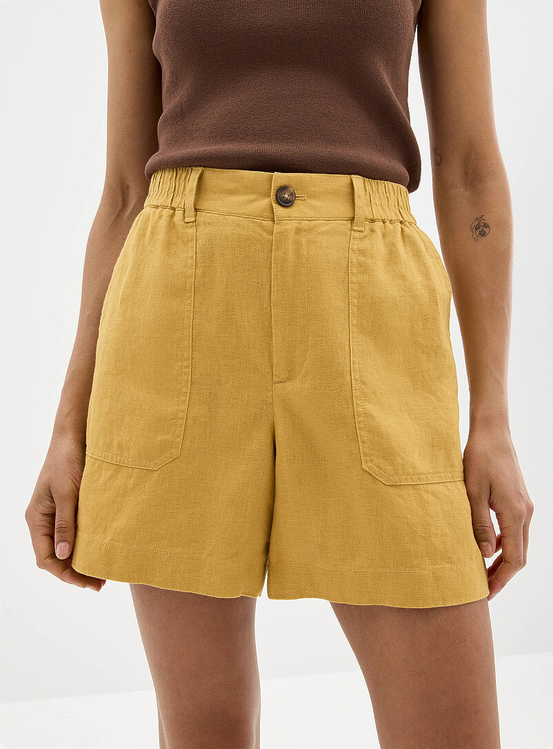 Contemporaine Brown XL pockets pure linen short <b>Fit: Wide leg, high rise</b> for women