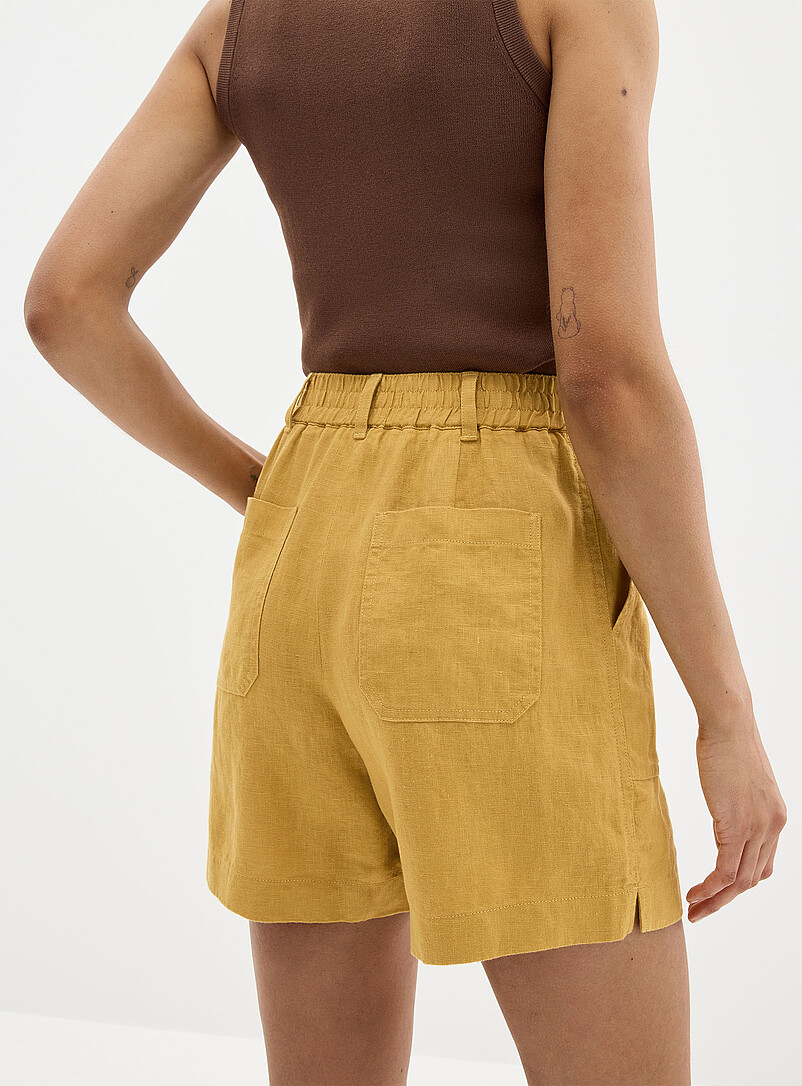 Contemporaine Brown XL pockets pure linen short <b>Fit: Wide leg, high rise</b> for women