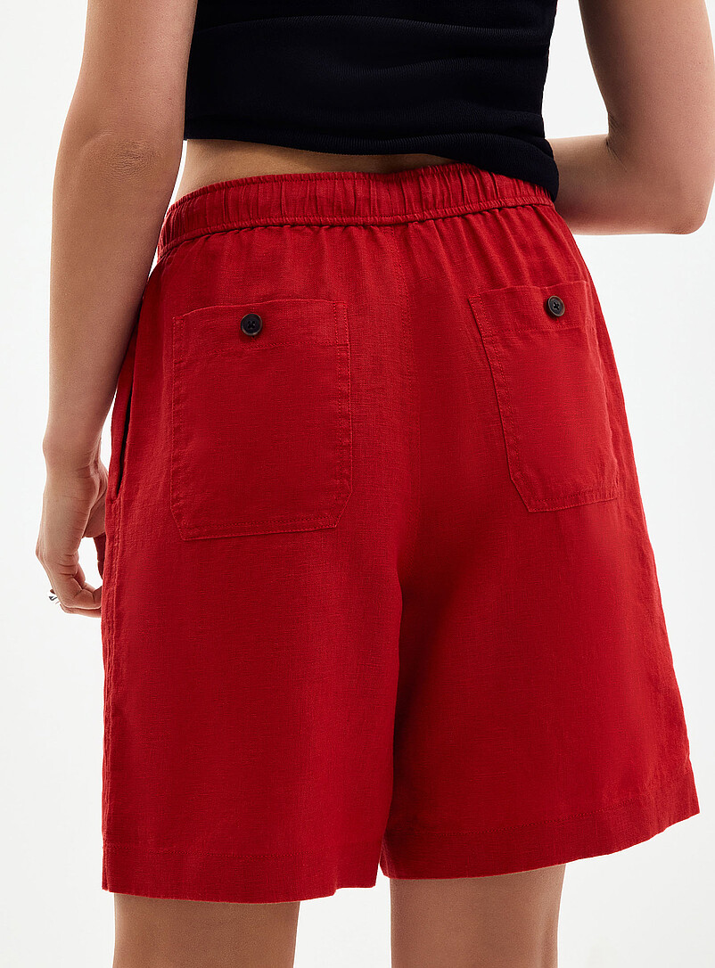 Contemporaine Black Drawcord waist pure linen Bermuda short <b>Fit: Wide leg, high rise</b> for women