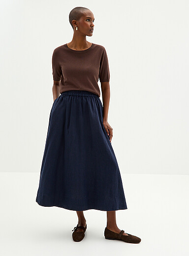 Pure linen flared skirt