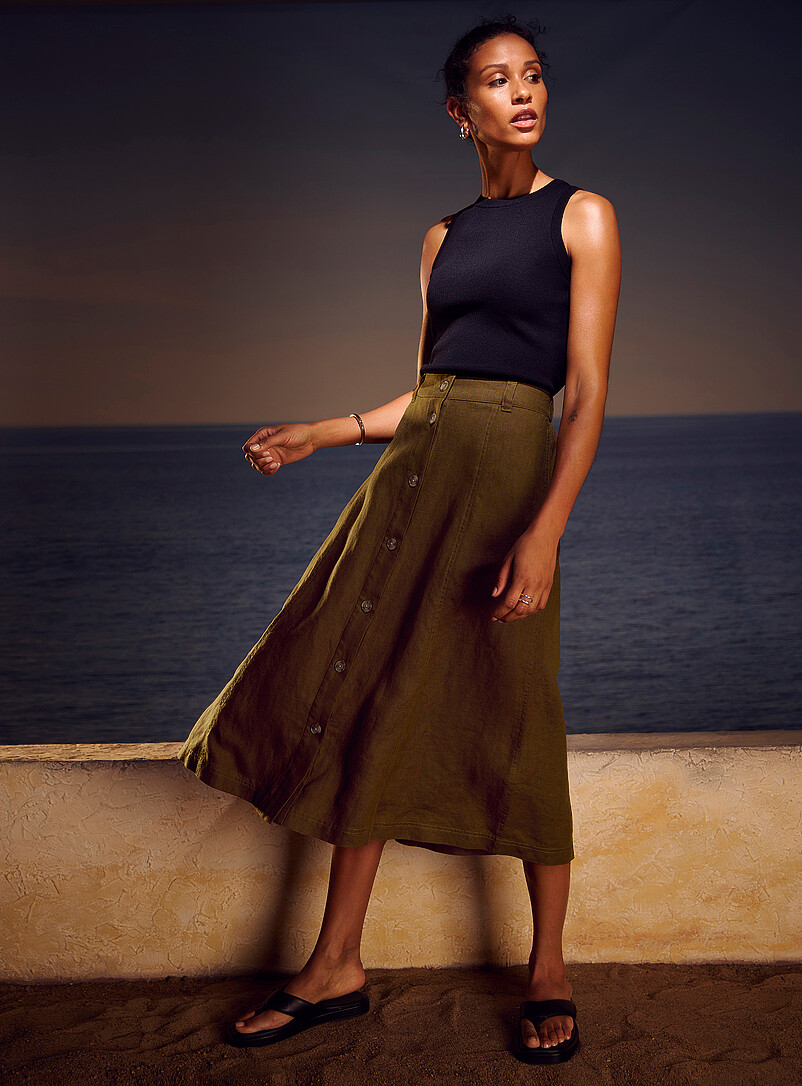 Pure linen button-up skirt | Contemporaine | Women's Maxi Skirts