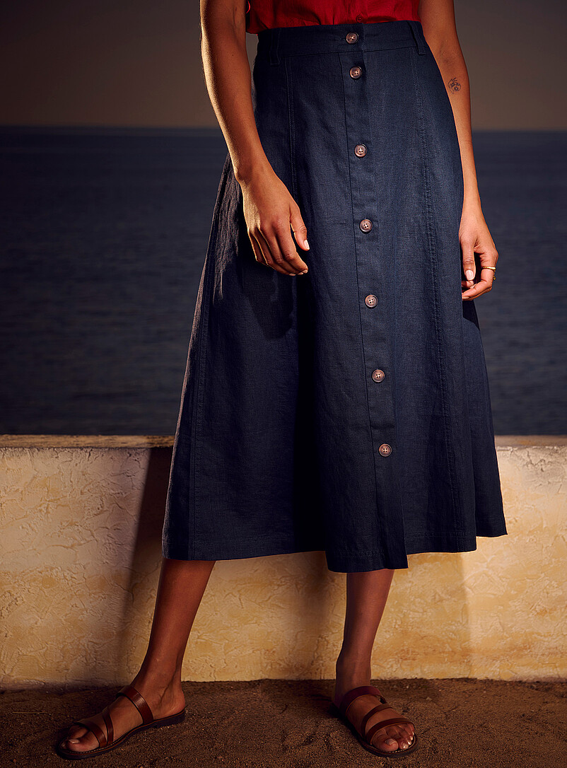Contemporaine Royal/Sapphire Blue Pure linen button-up skirt for women