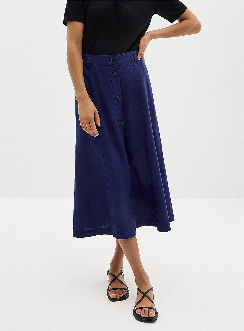 Contemporaine Royal/Sapphire Blue Pure linen button-up skirt for women
