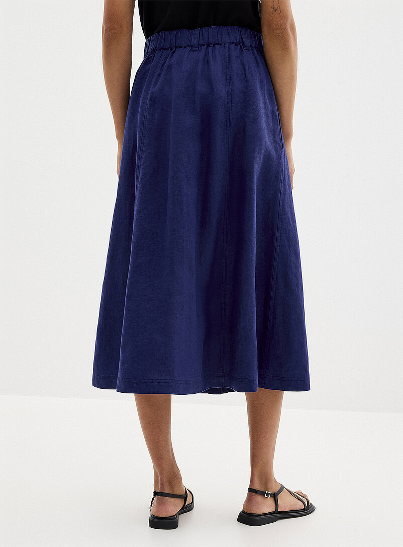 Contemporaine: La jupe boutonn&eacute;e pur lin Bleu royal - Saphir pour femme