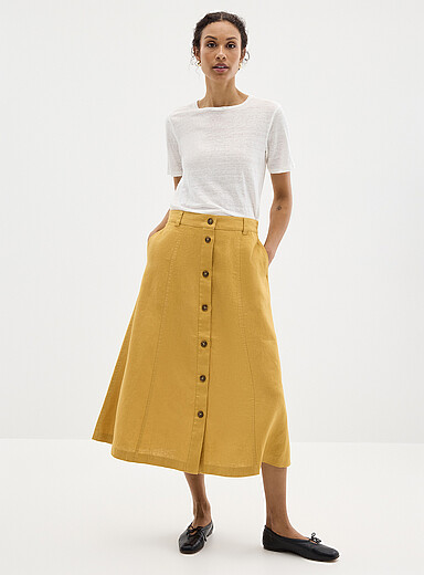 Contemporaine Royal/Sapphire Blue Pure linen button-up skirt for women