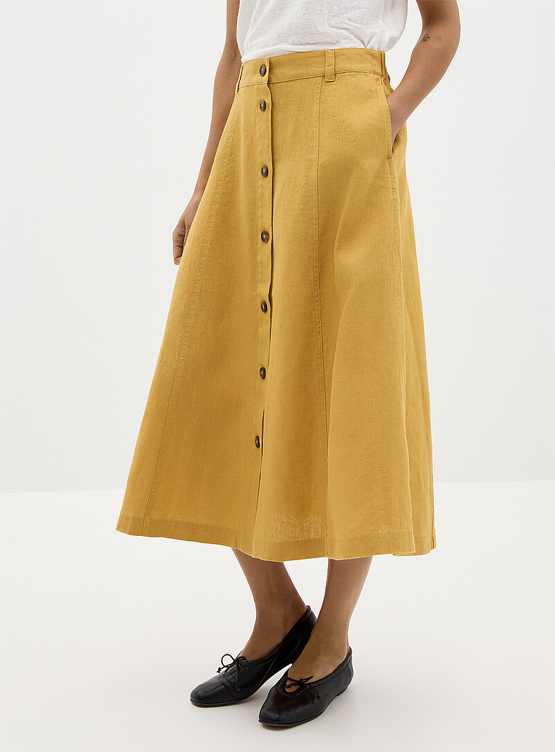 Contemporaine: La jupe boutonn&eacute;e pur lin Bleu royal - Saphir pour femme